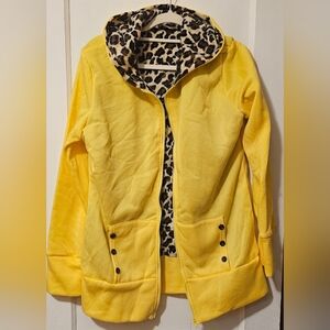 Yellow Women's Jacket with Leopard Print Lining
